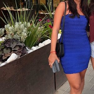 L’IDEE strapless blue mini dress